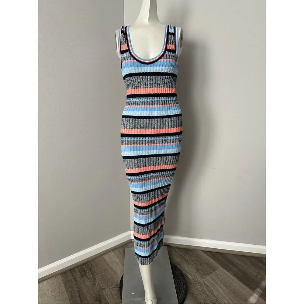 NWT VERONICA BEARD Fabiana striped ribbed-knit midi dress Size S $475 - Picture 3 of 7